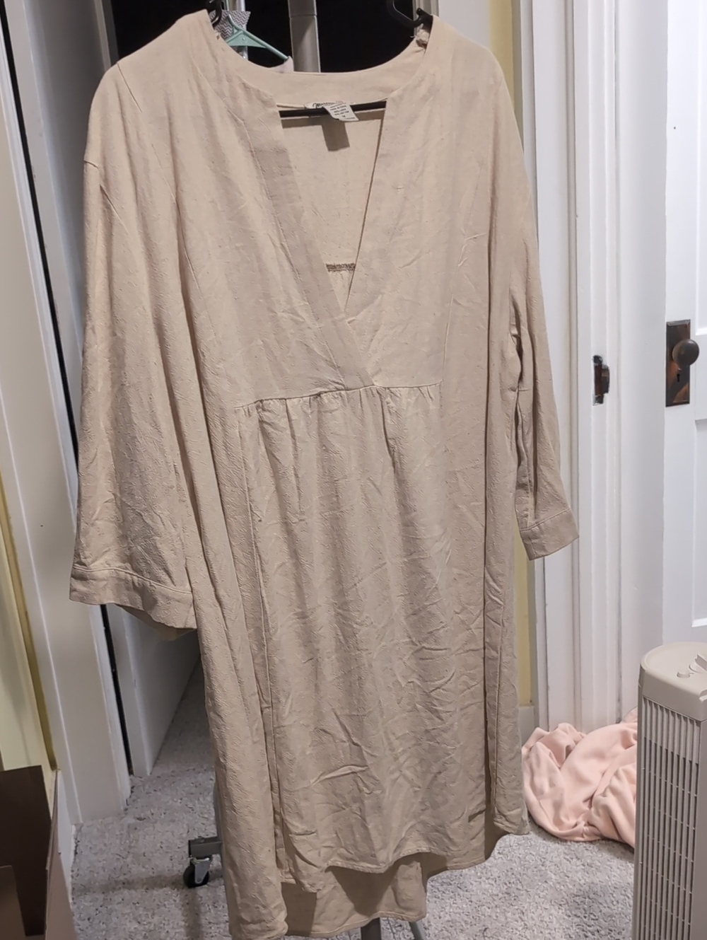 Women's Beige V-Neck Tunic with Balloon Sleeves